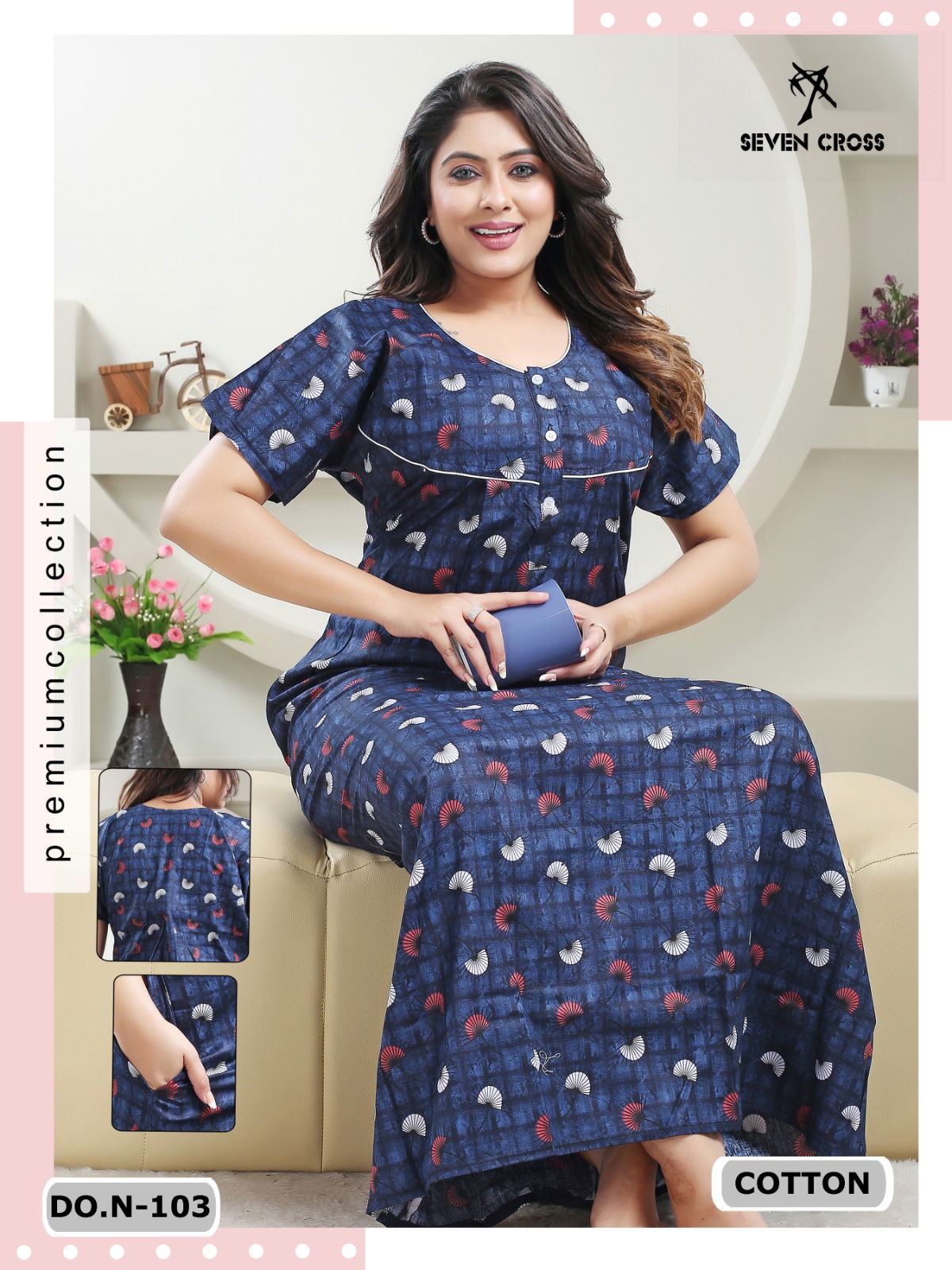 Cotton 101 Seven Cross Night Wear Printed Cotton Nighty Wholesale Market In Surat

